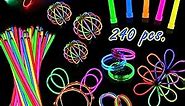 240 Glow Sticks Party Pack – Camping Glow Activities For Families – Neon Light Sticks Decoration For Party Favors Kids And Adults, Balls, Flowers And Much More