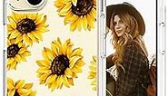 Hungo Compatible with iPhone 15 Case Floral Sunflower Flower Cute Design White,Girly for Women Girls Floral Sunflower Case Compatible with iPhone 15 Yellow Sunflower