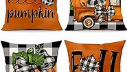 4TH Emotion Fall Pillow Covers 18x18 Set of 4 Thanksgiving Buffalo Check Farmhouse Decorations Orange Pumpkin Outdoor Autumn Farm Truck Pillows Decorative Throw Cushion Case for Home Decor S23F22