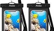 ProCase 2 Pack Waterproof Phone Pouch Case, 7" Universal Underwater Cellphone Dry Bag Holder for iPhone 15 14 13 Pro Max 12 11, Galaxy S24 S23 S22 Ultra Pixel Beach Cruise Essential -Black