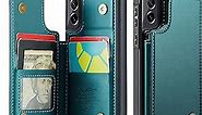 Vinich Samsung Galaxy S21 FE Case with Card Holder, Samsung S21 FE Wallet Case for Women Men with RFID Blocking, Durable Kickstand Shockproof Flip Phone Case for Galaxy S21 FE 5G, Bluish Green