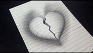 Amazing! | How to Draw 3D Broken Heart in Line Paper | Pencil Drawing