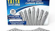 20PC Carbide Double/Single Cut Burr Set - 3mm Shank, Rotary Tool Cutting Bits - Accessories for Dremel, Fordom, Flex Shaft, Dewalt and Multitools - for Wood Carving, Metal Working and Engraving.