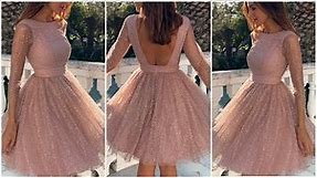 Most Trending Knee Length Net Short Prom Dress || new dress design/long gown cutting and stitching