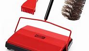 JEHONN Carpet Floor Sweeper with Horsehair, Non Electric Manual Sweeping (Red)