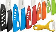 Ceramic Knife Set Ceramic Knives Set for Kitchen Ceramic Kitchen Knives Colored w Sheath 6" Bread Knife 6" Chef Knife 5" Utility Knife 4" Fruit Knife 3" Paring Knife 1 Peeler Colorful Rust Free Proof