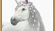 Amanti Art Framed Canvas Wall Art Print Spirit Unicorn II Sq Enchanted by James Wiens (16 in. W x 16 in. H), Sylvie Maple Frame - Small
