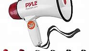 Pyle Megaphone Speaker PA Bullhorn - 20 Watts & Adjustable Vol Control w/ Built-in Siren & 800 Yard Range for Football, Baseball, Hockey, Cheerleading Fans & Coaches or for Safety Drills - PMP20,White