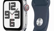 Apple Watch SE GPS & Cellular 44mm Silver Aluminum Case with S/M Storm Blue Sport Band (2023) - MRHE3LL/A