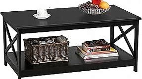 Yaheetech Wood 2-Tier Black Coffee Table with Storage Shelf for Living Room, X Design Accent Cocktail Table, Easy Assembly Home Furniture, 39.5 x 21.5 x 18 Inches