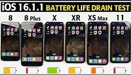iOS 16.1.1 Battery LIFE DRAIN TEST - iPhone 8 vs 8 Plus vs X vs XR vs XS Max vs 11 Battery Test 2022