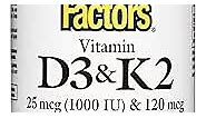 Natural Factors, Vitamin D3 & K2 1000 IU and 120 mcg, Supports Bone and Vascular Health, 60 Softgels