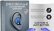 Decibullz - NRR 31 Custom Molded Earplugs, Perfect Fit Ear Protection for Safety, Travel, Work and Shooting (Blue)