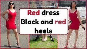 Red dress in both red and black stiletto high heels | NatCrys