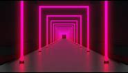 Neon tunnel of square pink frames (arches) on a dark background. Video Loop
