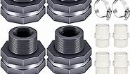 4PCS PVC Bulkhead Fitting 3/4 Inch with Plugs,water Pipe Connector,(21-38mm) Hose Clamps Kit,Water Tank Connector Adapter,Thru-Bulk Pipe Fitting for Rain Barrels,Water Tanks,Pools(Grey) H-07