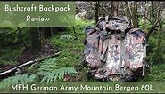 Bushcraft Backpack Review - MFH German Army Mountain Bergen 80L in flecktarn camo pattern.