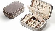 CASEGRACE Plush Velvet Travel Jewelry Box, Portable Jewelry Case for Women Girls, Double Layer Jewelry Organizer Display Box for Necklace Earring Rings Bracelet, Travel Accessory Gifts, Grey