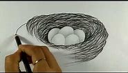 How to draw Bird nest and egg//nest drawing by charcoal