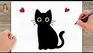 How to Draw a Cute Black Cat Easy | Happy Halloween Art