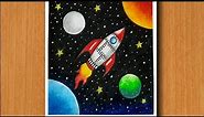 Rocket in space drawing for beginners with colours | Time Lapse tutorial