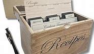 Wooden Recipe Box with Cards and Dividers - Large Rustic 4x6 Recipe Card Box, Wipe Clean Surface, 100 Thick Cards, 20 Thick Dividers with Stickers, Recipe Card Holder, Charts, and Protective Gift Box