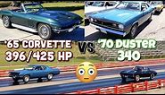 1965 Corvette vs 1970 Plymouth Duster 340 - PURE STOCK DRAG RACE (Best of 3)