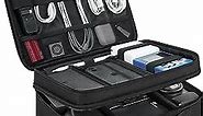 BAGSMART Electronics Travel Organizer, Large Charger Organizer Bag, Double Layer Tech Organizer Pouch,Portable Travel Cord Storage Bag with Handle for Tablet, Earphone, Black