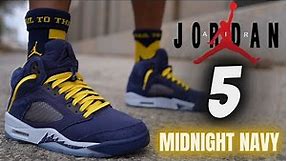 JORDAN 5 MIDNIGHT NAVY DETAILED REVIEW & ON FEET W/ LACE SWAPS!!