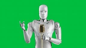 3d rendering robotic public speaker speaking with microphone on green screen background 4k footage