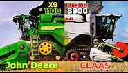 John Deere X9 1100 VS Claas Lexion 8900 - Size/Power/Capac. Comparison (Largest JD vs Largest Claas)
