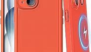 COOLQO Magnetic for iPhone 13 Case iPhone 14 Case 2X[Tempered Glass Screen Protector+Camera Lens Protectors] Shockproof Protective Phone Case for iPhone 13/14, Orange