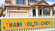 Teacher Appreciation Week Decorations Banner 120" x 20" Thank You Teachers Yellow Ruler Apple Crayon Seasonal Holiday Party Decorations for Indoor Outdoor Classroom,School,Office Decorations