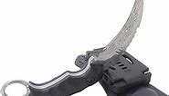 MASALONG Outdoor Survival claw Tactical teeth Knife Double edged sharp Fixed Blade Knife With Sheath (Damascus full tang)