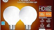GE Lighting Relax LED Globe Light Bulbs, 4.5 Watts (40 Watt Equivalent) Soft White HD Light, Frosted Finish, Medium Base, Dimmable (2 Pack)
