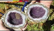 Stunning amethyst geode being cracked open.