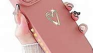 Compatible with iPhone 15 Pro Max Case for Women, Luxury Heart Phone Case Soft TPU Shockproof Full Camera Lens Protective iPhone 15 Pro Max Phone Case 6.7" - Pink