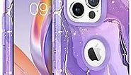 DUEDUE for iPhone 14 Pro Max Case, Marble Pattern Heavy Duty Rugged Shockproof Drop Protection 3 in 1 Hybrid Hard PC Cover Soft Silicone Bumper Phone Case for iPhone 14 Pro Max 6.7", Purple/Marble