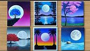 Full Moon | 6 Easy Moonlight scenery painting for Beginners | Acrylic Painting