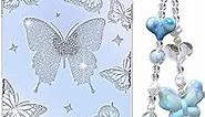 Abbery for iPhone 15 Case Clear Glitter Butterfly Sparkle Design wtih Wrist Strap Cute Bling Aesthetic Protective Shockproof Women Girl's Blue Purple Phone Cover for iPhone 15 (Butterfly)