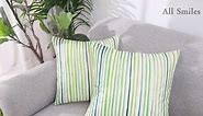All Smiles Outdoor Green Throw Pillow Covers for Patio Bench Garden Porch Sunbrella Furnitures Sage Lines Stripes Cushion Cases Decorative 16x16 Set of 2 for Sofa Couch