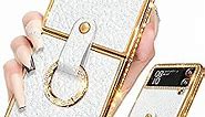 Shorogyt for Samsung Galaxy Z Flip 4 Case with Ring Holder, Women Girls Elegant Luxury Bling Diamond Rhinestone Sparkly Flip 4 Cover (White)