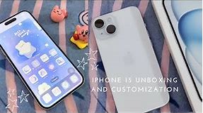 iPhone 15 (blue) unboxing + iOS 17 customization ☁️ sleepydaze phone theme | aesthetic kawaii chill