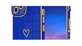 ROUTDOM Compatible with iPhone 12 Pro Case for Women Girls Aesthetic Cute Cool Luxury Trendy Gold Heart Design,Slim Thin Silicone Shockproof Protective Phone Cover for iPhone 12 Pro 6.1 inch（Blue）