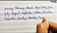 Names of Months of the year and names of Days in cursive handwriting | Cursive writing practice