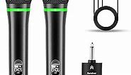 Bietrun Rechargeable Wireless Microphone, Dual Metal Cordless Handheld Dynamic Wireless Mics with 1/4'' Output for Karaoke, Meeting, Singing, Church, Wedding(UHF 240ft Range)(Receiver with Bluetooth)