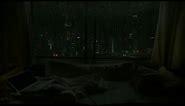 heavy rainstorm and thunder | rain on window at night city view | city rain ambience