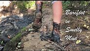 SweetLana walking barefoot through deep mud and smelly puddles, barefoot in mud, muddy feet (# 1183)