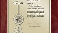 Contemporary Custom Employee Patent Recognition Plaques, Gold and Cherry