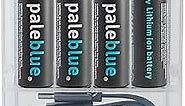USB Rechargeable AA Batteries by Pale Blue, Lithium Ion 1.5v 1700 mAh, Charges 1.5 Hours, Over 1000 Cycles, 4-in-1 USB-A to USB-C Charging Cable, LED Charge Indicator, 4-Pack
